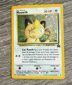 Pokemon - Meowth Black Star Promo - Holo Rare Card #10 - WOTC 1999-2000- LP - Image 1