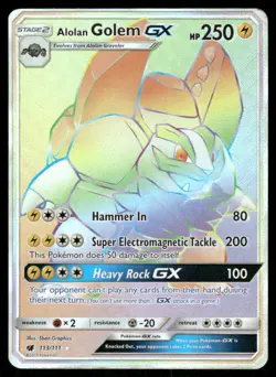 Pokemon Cards Alolan Golem GX 113/111 Crimson Invasion Rare Rainbow NM - Image 1