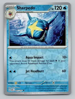 Reverse Holo Sharpedo #047/197 Uncommon SV03: Obsidian Flames Pokemon - Image 1