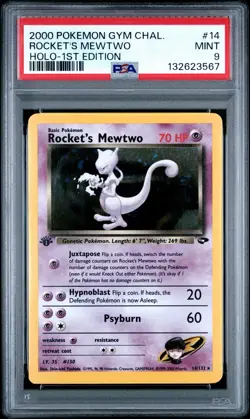 2000 Pokemon Gym Challenge Rocket’s Mewtwo Holo 1st Edition #14 PSA 9 Mint - Image 2