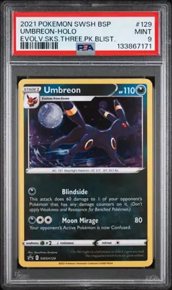 2021 Pokemon SWSH Promo #129 Umbreon Holo PSA 9 Mint Evolving Skies Blister - Image 1
