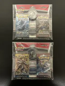 Pokemon TCG: Sun & Moon Base & Crimson Invasion 2 Pack Blister W/pin X2 New - Image 1