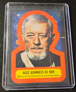 STAR WARS 1977 STICKER CARD # 13 OBI-WAN KENOBI ALEC GUINNESS AS BEN - Image 1