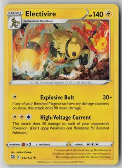 Electivire 047/172 Pokemon Brilliant Stars Rare Light Play Card - Image 1