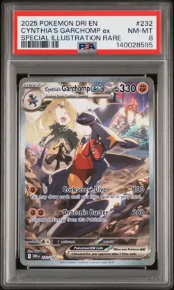 2025 POKEMON DRI EN-DESTINED RIVALS #232 CYNTHIA'S GARCHOMP EX PSA 8 - Image 1
