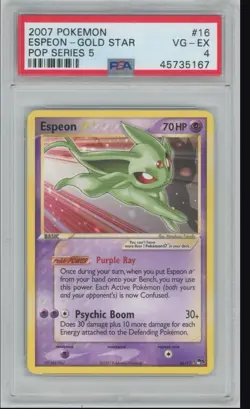 Gold Star Espeon 2007 Pokemon Pop Series 5 #16 PSA 4 VG-EX - Image 1