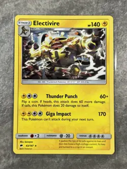 Electivire 43/147 Pokemon TCG Sm-Burning Shadows Regular Rare (Near Mint) - Image 1