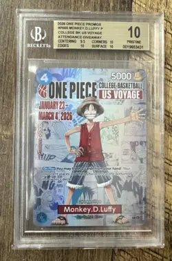 Monkey.D.Luffy (055) (College Basketball US Voyage) P-055 One Piece Promo BGS 10 - Image 1