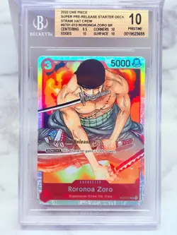 2022 ONE PIECE -STRAW HAT CREW SUPER PRE-RELEASE RORONOA ZORO BGS 10 ST01- 013 - Image 1