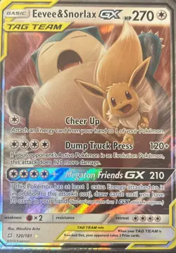 Pokemon TCG Eevee Snorlax GX Team Up Holo Ultra Rare Card 120/181 - Image 1