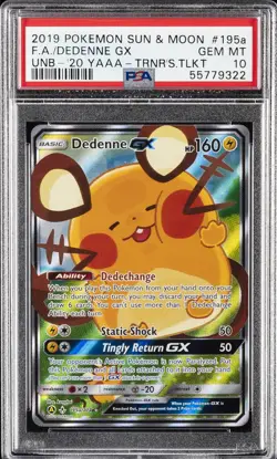 2019 POKEMON SUN & MOON UNBROKEN BONDS #195A FULL ART/DEDENNE GX PSA 10 - Image 1