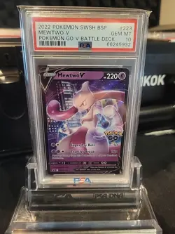 2022 POKEMON SWSH BLACK STAR PROMO POKEMON GO V BATTLE DECK #223 MEWTWO V PSA 10 - Image 1
