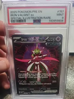 2025 Pokemon Iron Valiant ex #157/131 Prismatic Evolutions SIR Holo PSA 9 - Image 1