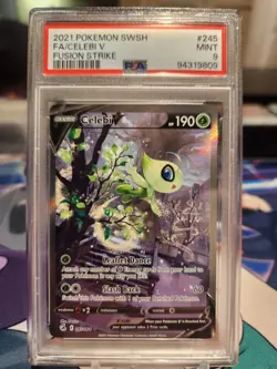 2021 POKEMON SWORD & SHIELD FUSION STRIKE #245 FULL ART/CELEBI V PSA 9 - Image 1