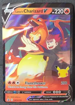 Lance's Charizard V Pokemon Card Promo SWSH133 Celebrations Black Star OC NM - Image 1