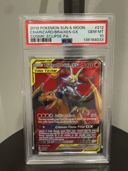 2019 Pokemon Charizard & Braixen GX Cosmic Eclipse PSA GEM MINT 10 #212 - Image 1