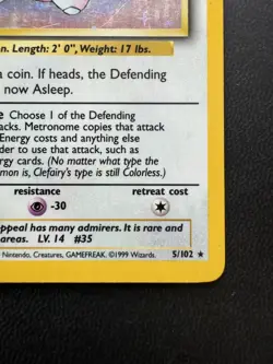 Clefairy 005/102 Base Set Holo Rare Vintage Pokemon TCG WoTC MP Clean Holo - Image 4