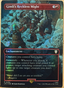 LIMITED EDITION Lord of the Rings MtG Gimli's Reckless Might NM BORDERLESS FOIL! - Image 1