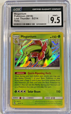 CGC 9.5 Holo Foil Meganium # 8/214 Sun & Moon Lost Thunder Pokemon Cards - Image 1