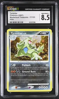 CGC 8.5 Tyranitar 2007 Mysterious Treasures 17/123 Holo Pokemon Card - Image 1