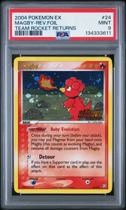 2004 Pokemon Ex Team Rocket Returns #24 Magby-Rev.Foil Team Rocket Returns PSA 9 - Image 1
