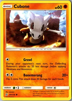 Cubone 105/236 Common SM - Unified Minds LP Pokemon Card - Image 1