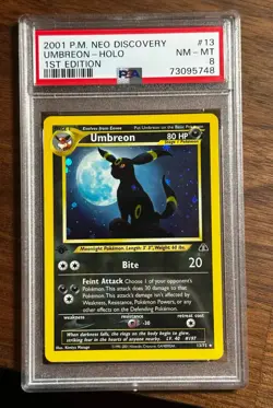 Pokemon 1st Edition Umbreon 13/75 Neo Discovery Holo Rare PSA 8 - Image 1