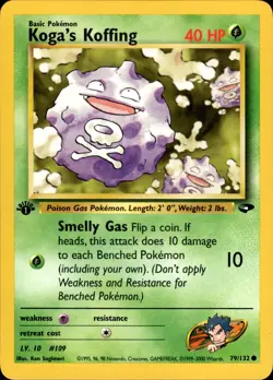 Pokemon Card - Gym Challenge 48/132 - KOGA'S KOFFING 1st Edition NM- - Image 1