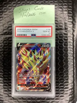 PSA 10 GEM MINT Zamazenta V 196/202 Sword & Shield FULL ART Pokemon Card - Image 1