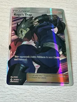 Rare Pokemon Koga's Trap 211/214 Unbroken Bonds Holo Card Trainer Supporter - Image 1
