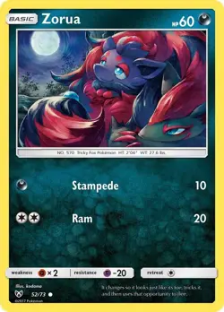 Zorua Shining Legends 52/73 NM English Pokemon Card - Image 1
