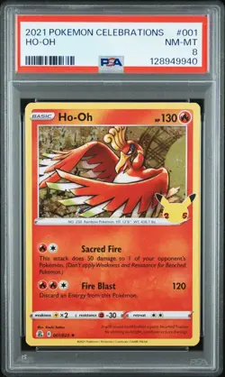 2023 Pokemon Celebrations 001/025 Ho-Oh Holo PSA 8 NM Rare Card Fresh New foil - Image 1