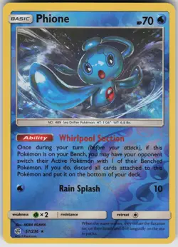 Phione Reverse Holo 57/236 Rare SM - Cosmic Eclipse Pokemon - Image 1