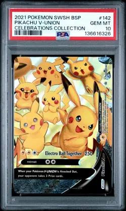 2021 Pokemon SWSH Black Star Promo Pikachu V-Union Celebrations #142 PSA 10 6326 - Image 1