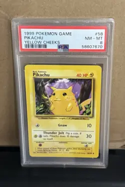 PSA 8 - 1999 Base Set Pokemon TCG Pikachu 58/102 - Yellow Cheeks - Image 1