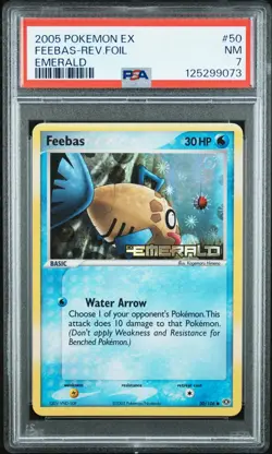 2005 POKEMON EX EMERALD #50 FEEBAS-REVERSE FOIL PSA 7 - Image 1