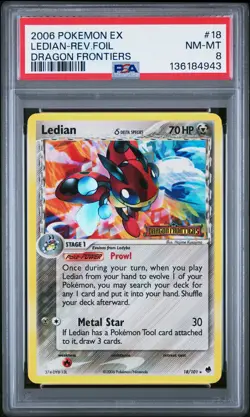 2006 POKEMON EX DRAGON FRONTIERS #18 LEDIAN-REVERSE FOIL PSA 8 - Image 1