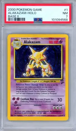 PSA 7 Alakazam 1/130 Base Set 2 Holo Rare 2000 Pokemon - Image 1