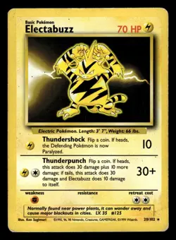 Electabuzz 20/102 Rare Base Set Pokemon Card - 2 - Image 1
