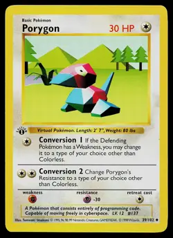 Pokemon Card - Porygon Base Set (Shadowless) 39/102 Uncommon 1st Edition - Image 1