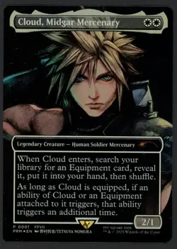 ***FOIL Borderless Cloud, Midgar Mercenary Pro Tour Promo (Light Indent)** MTG - Image 1