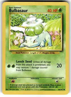 Pokemon TCG Bulbasaur Base Set, Unlimited Common Card 44/102 NM - Image 1