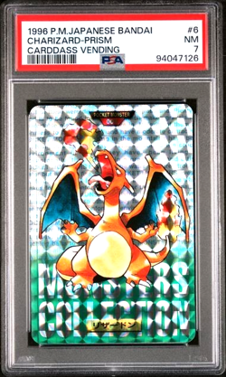 1996 Pokemon Japanese Bandai Charizard Prism Carddass Vending PSA 7 Near Mint - Image 1