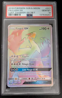 2018 Pokemon Sun & Moon Lost Thunder Lugia GX Secret #227 PSA 10 - Image 1