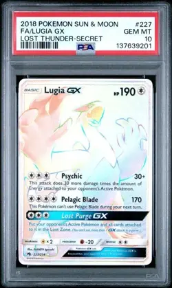 2018 Pokemon Sun & Moon Lost Thunder Lugia GX Secret #227 PSA 10 - Image 2