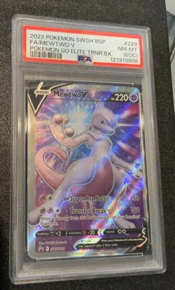 Pokemon TCG Mewtwo v SWSH229 Black Star Promo Full Art PSA 8 ERROR OC OFF CENTER - Image 1