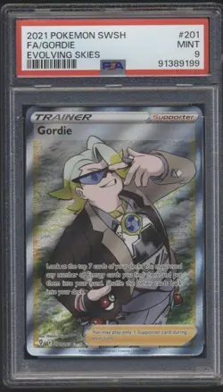 Gordie 201/203 Full Art GEM MINT PSA 9 Pokemon SWSH Evolving Skies - 2021 - Image 1