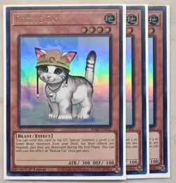 Yugioh! 3x Rescue Cat RA02-EN001 Ultra Rare 1st Ed NM - Image 1