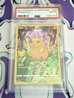 2021 Pokemon Celebrations 005 Full Art Pikachu Holo PSA 8 NM - Image 1