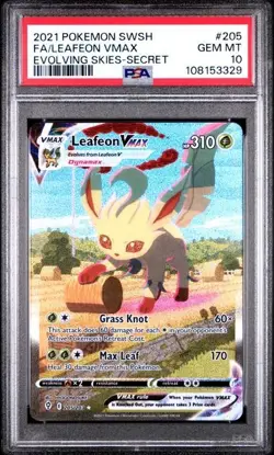2021 Pokemon Sword & Shield LEAFEON Vmax Evolving Skies Secret F/A (#205) PSA 10 - Image 1